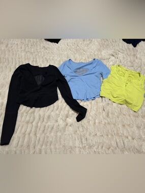 Free People Movement Crop Top Bundle - Black, Light Blue, Neon Yellow
